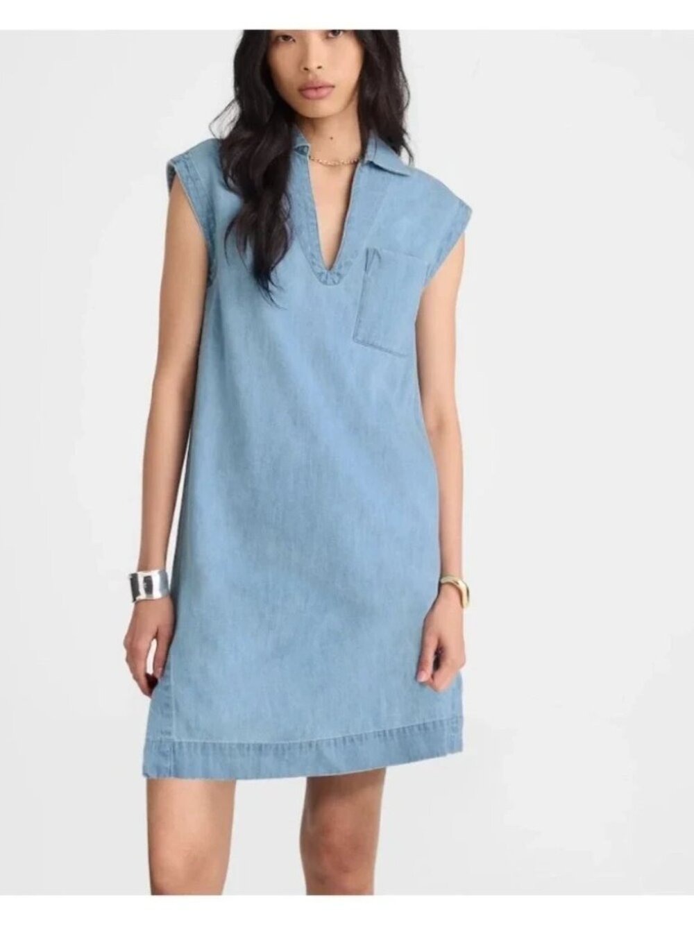 Madewell Denim Linen Blend Tunic Dress in Kelleyville Wash Size Medium
